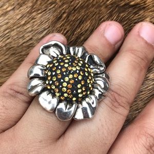 Sterling Silver Statement Ring with Swarovski